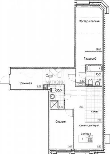 2-к. квартира, 81,7 м, 4/6 эт. - Фото 1