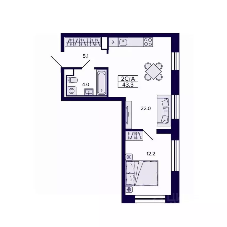 2-к кв. Хабаровский край, Хабаровск ул. Карла Маркса, 96/1 (43.33 м) - Фото 1