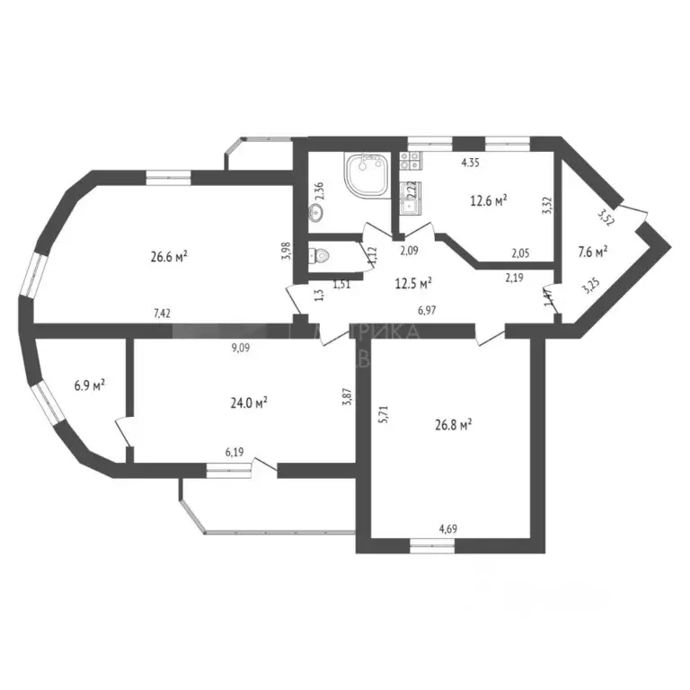 3-к кв. Тюменская область, Тюмень ул. Грибоедова, 13к2 (124.0 м) - Фото 1