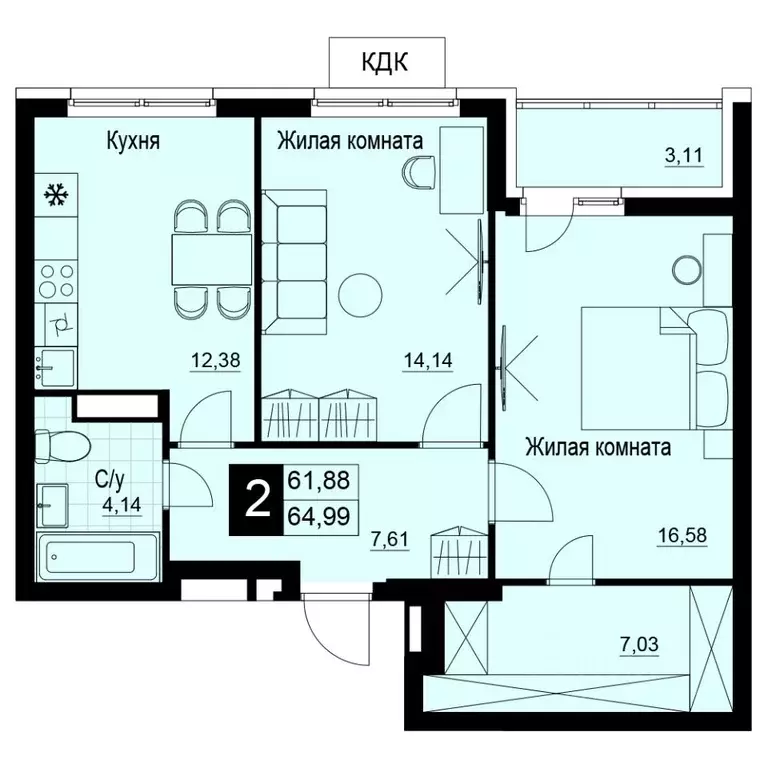 2-к кв. Самарская область, Самара АмГрад жилой комплекс (64.43 м) - Фото 1