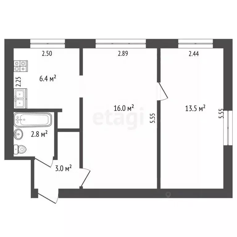 2-к кв. Архангельская область, Архангельск ул. Павла Усова, 25 (41.7 ... - Фото 1