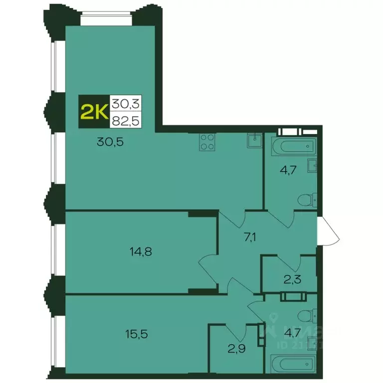 2-к кв. Чувашия, Чебоксары просп. Чебоксарский (83.0 м) - Фото 1