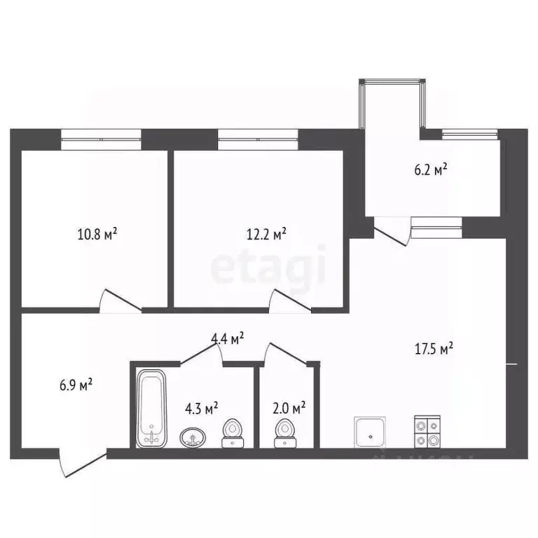 2-к кв. Тюменская область, Тюмень ул. Ильи Кургузова, 6 (58.5 м) - Фото 2