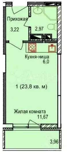 Квартира-студия, 24,6 м, 1/18 эт. - Фото 0