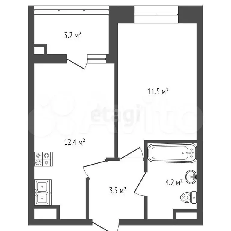 1-к. квартира, 31,6 м, 10/12 эт. - Фото 1