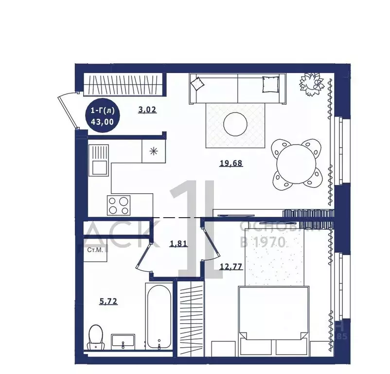 1-к кв. Ханты-Мансийский АО, Сургут Высоковольтная ул., 6/2 (43.0 м) - Фото 1