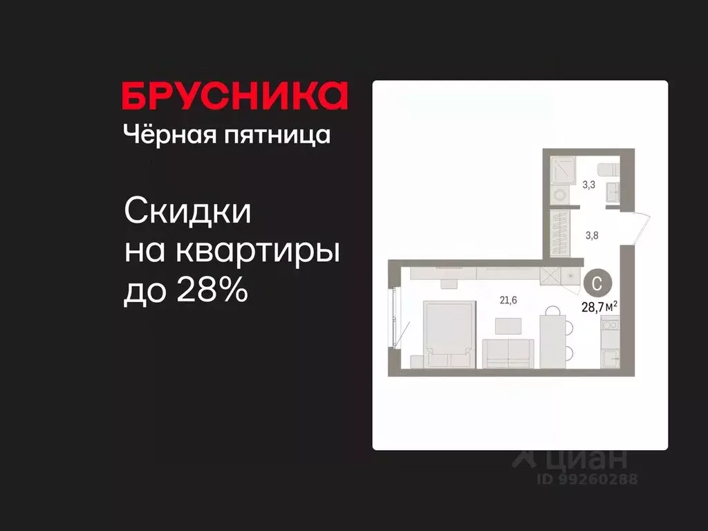 Студия Свердловская область, Екатеринбург пер. Торфяной, 4 (28.7 м) - Фото 0