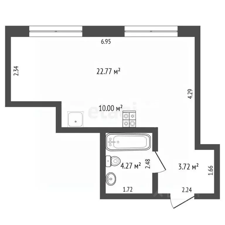 Студия Тюменская область, Тюмень ул. Пожарных и Спасателей, 1к1 (31.0 ... - Фото 1