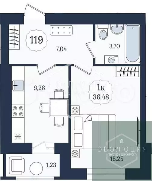 1-к. квартира, 36,5 м, 1/9 эт. - Фото 0