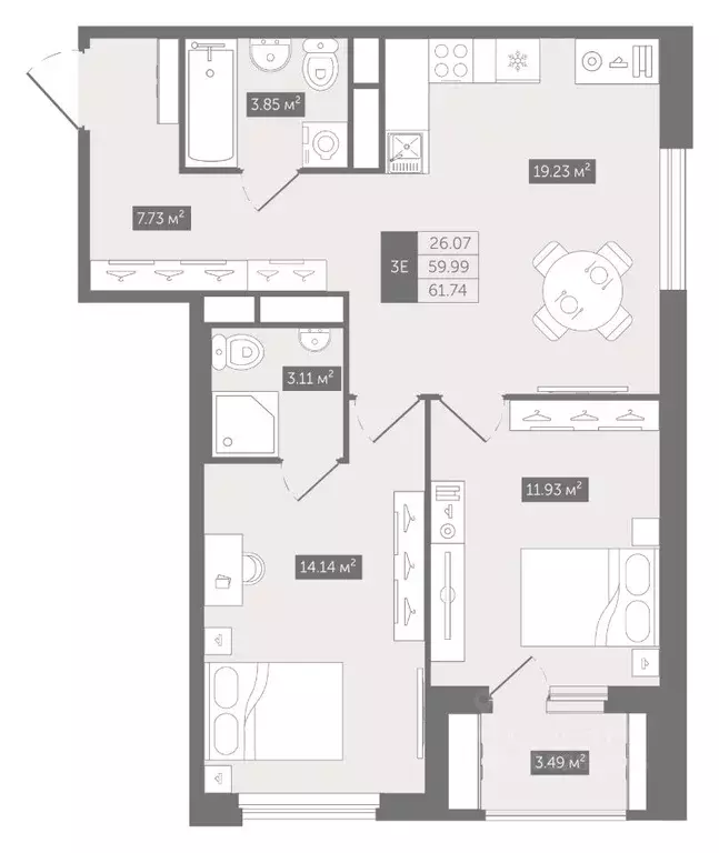 2-к кв. Ленинградская область, Всеволожский район, д. Новое Девяткино ... - Фото 1