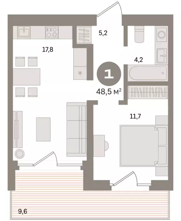 1-комнатная квартира: Екатеринбург, улица Советских Женщин (48.5 м) - Фото 1