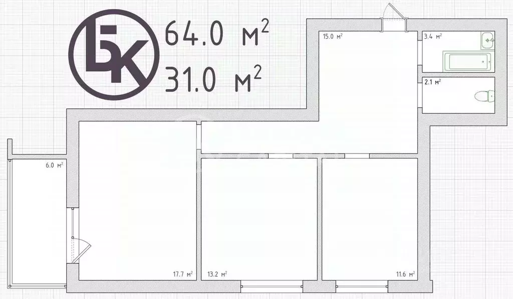 2-к кв. Новосибирская область, Новосибирск ул. Якушева, 33/1 (64.0 м) - Фото 1