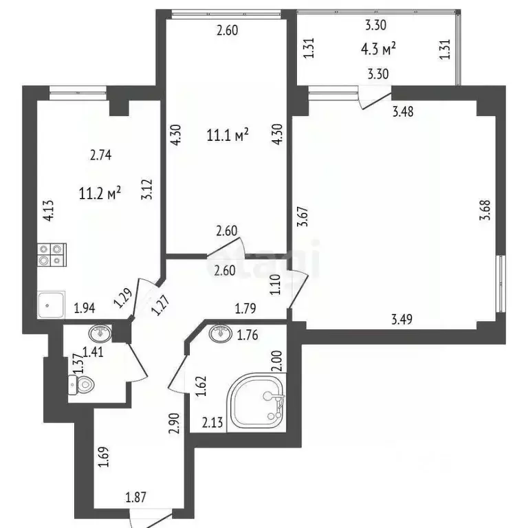 2-к кв. Севастополь просп. Юрия Гагарина, 52/6 (53.9 м) - Фото 2