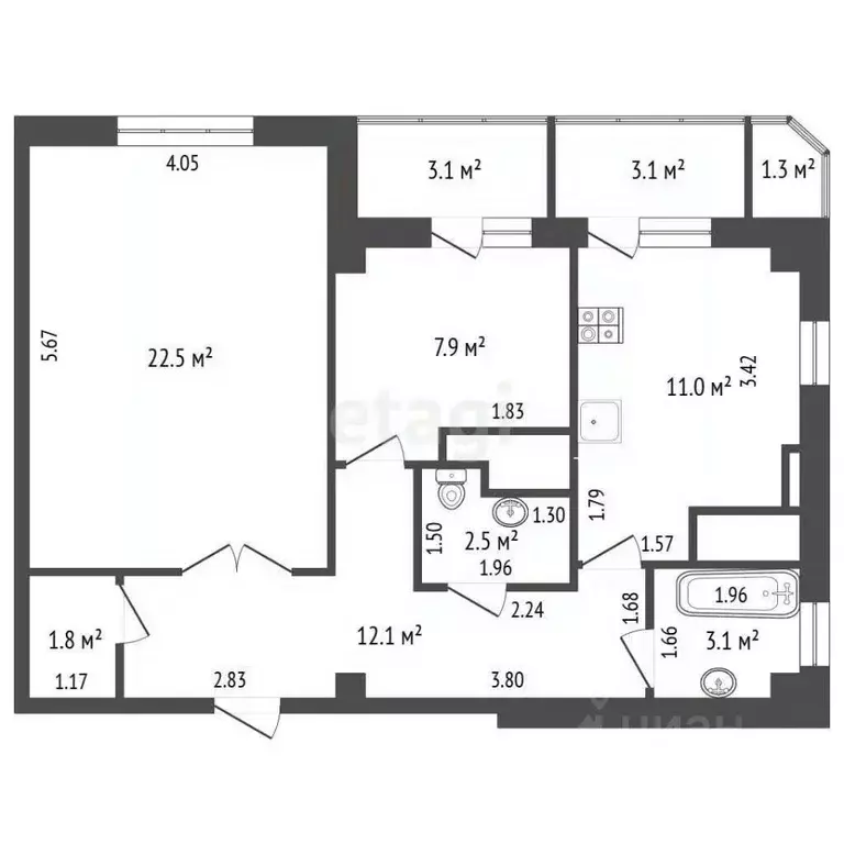 2-к кв. Ростовская область, Ростов-на-Дону Восточная ул., 7с1 (64.4 м) - Фото 1