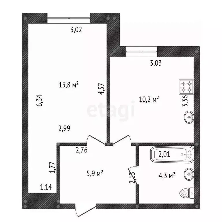 1-к кв. Башкортостан, Уфа ул. Геологов, 53 (36.2 м) - Фото 2