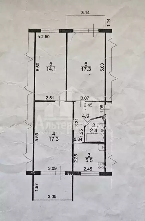 3-к. квартира, 61,5 м, 5/5 эт. - Фото 0