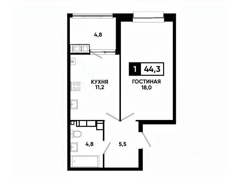 1-к кв. Ставропольский край, Ставрополь ул. Андрея Голуба, 14к2 (44.3 ... - Фото 0