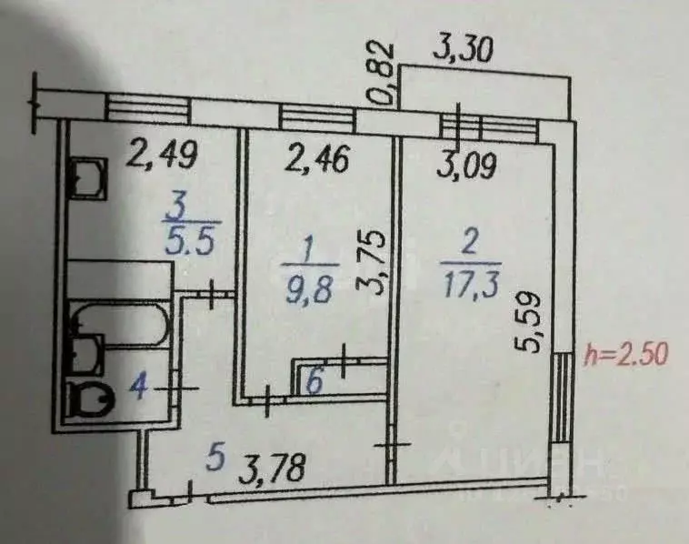 2-к кв. Кемеровская область, Новокузнецк ул. Циолковского, 54 (42.6 м) - Фото 2