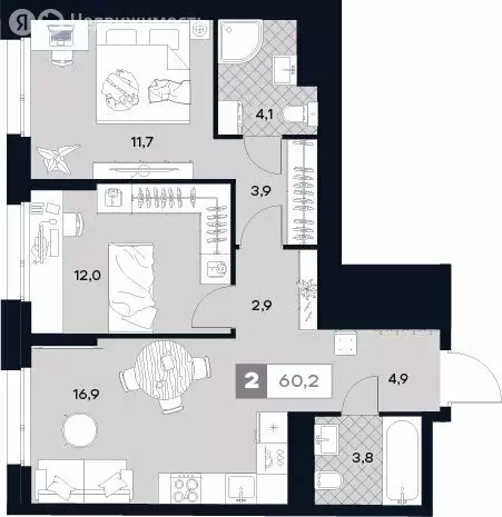 2-комнатная квартира: Москва, Лодочная улица, 27к2 (60.2 м) - Фото 0
