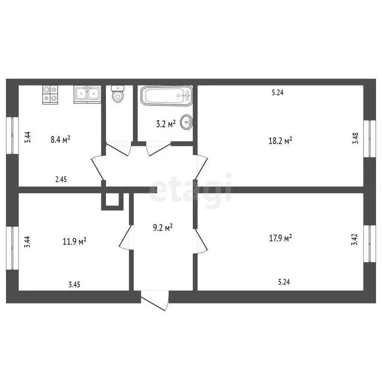 Квартира, 3 комнаты, 70.2 м - Фото 1