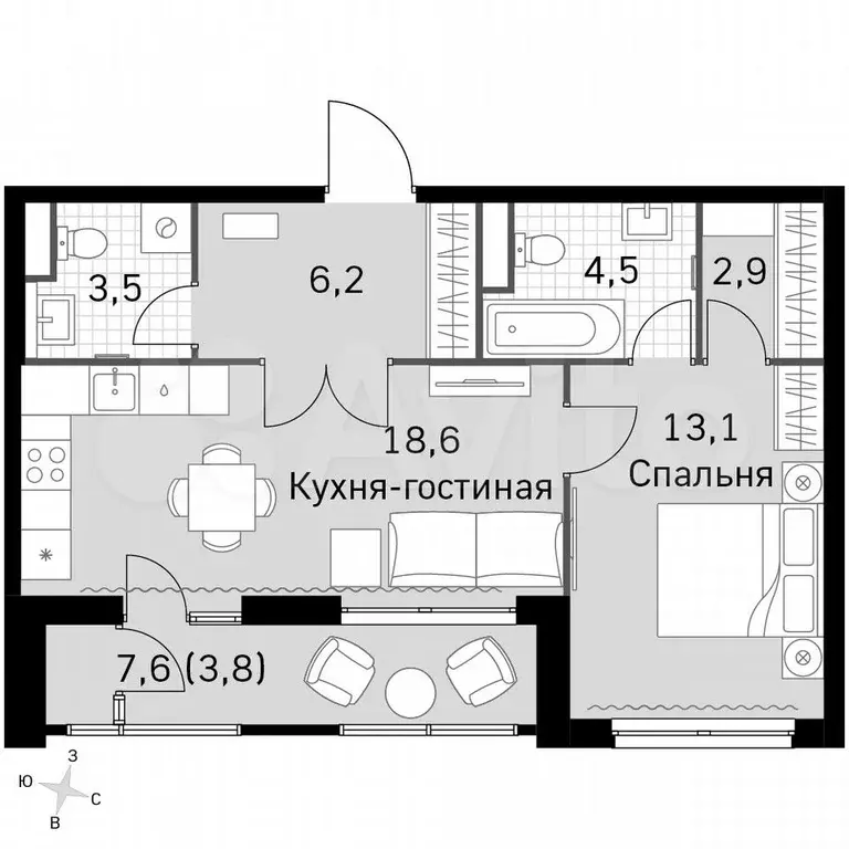 1-к. квартира, 52,6 м, 32/32 эт. - Фото 0