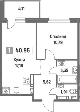 Продаётся 1-к квартира, 40.95 м - Фото 1