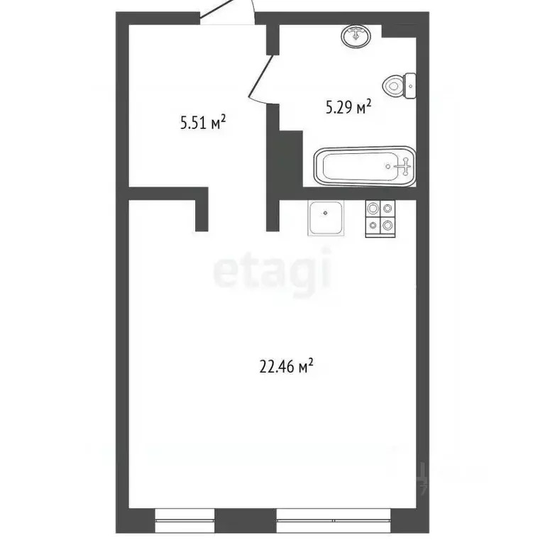 Студия Тюменская область, Тюмень ул. Краснооктябрьская, 6 (33.56 м) - Фото 0