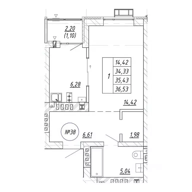 1-к кв. Калининградская область, Зеленоградск  (36.53 м) - Фото 1