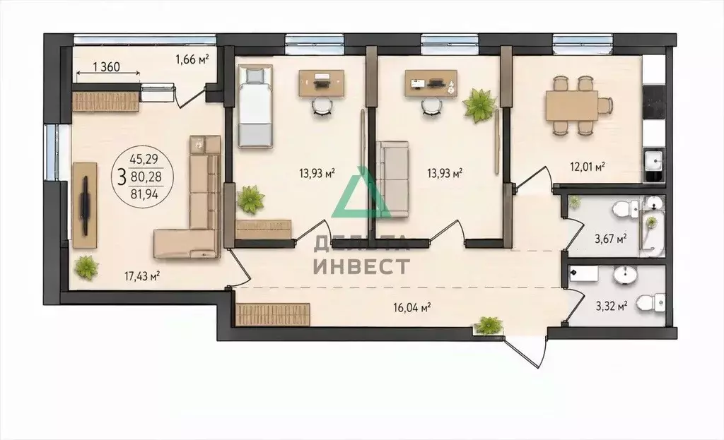 3-к кв. Башкортостан, Уфа Кустарная ул., 19 (82.0 м) - Фото 2