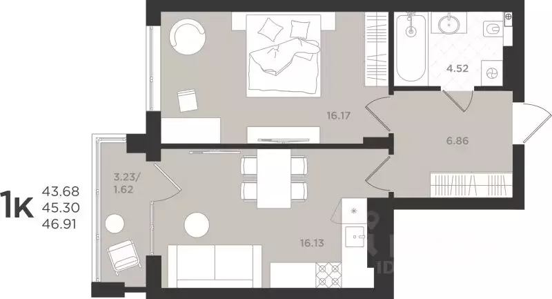 1-к кв. Калининградская область, Светлогорск  (45.3 м) - Фото 1