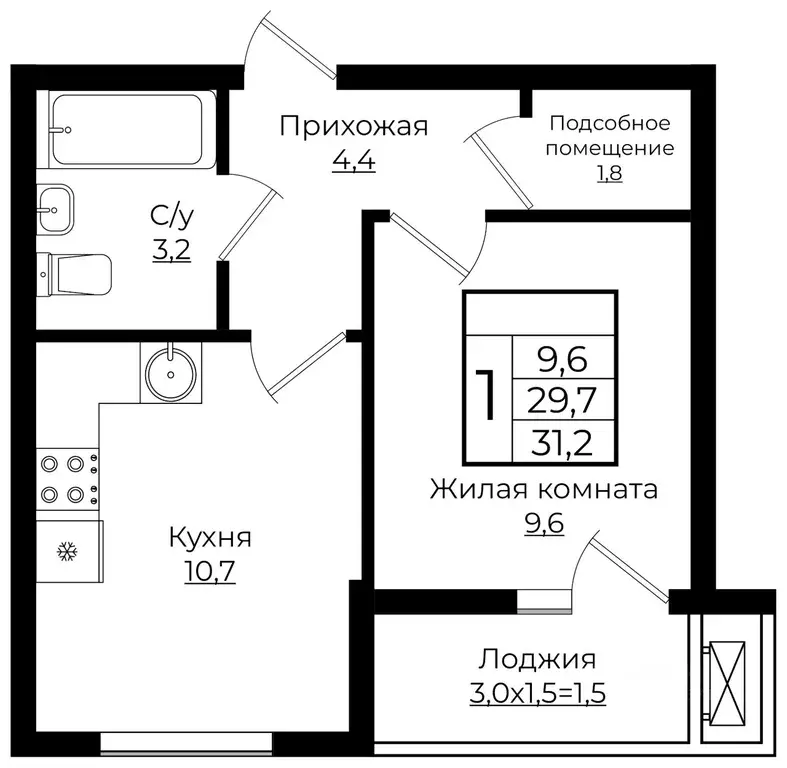 1-к кв. Краснодарский край, Краснодар Европа-Сити жилой комплекс (31.2 ... - Фото 0