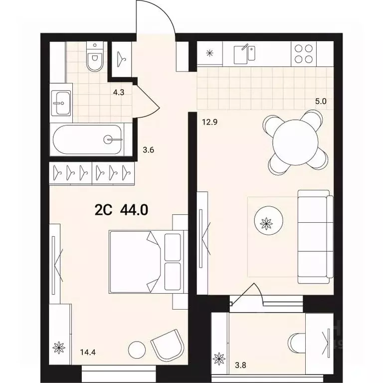 2-к кв. Новосибирская область, Обь Геодезическая ул., 6Вк3 (44.0 м) - Фото 0