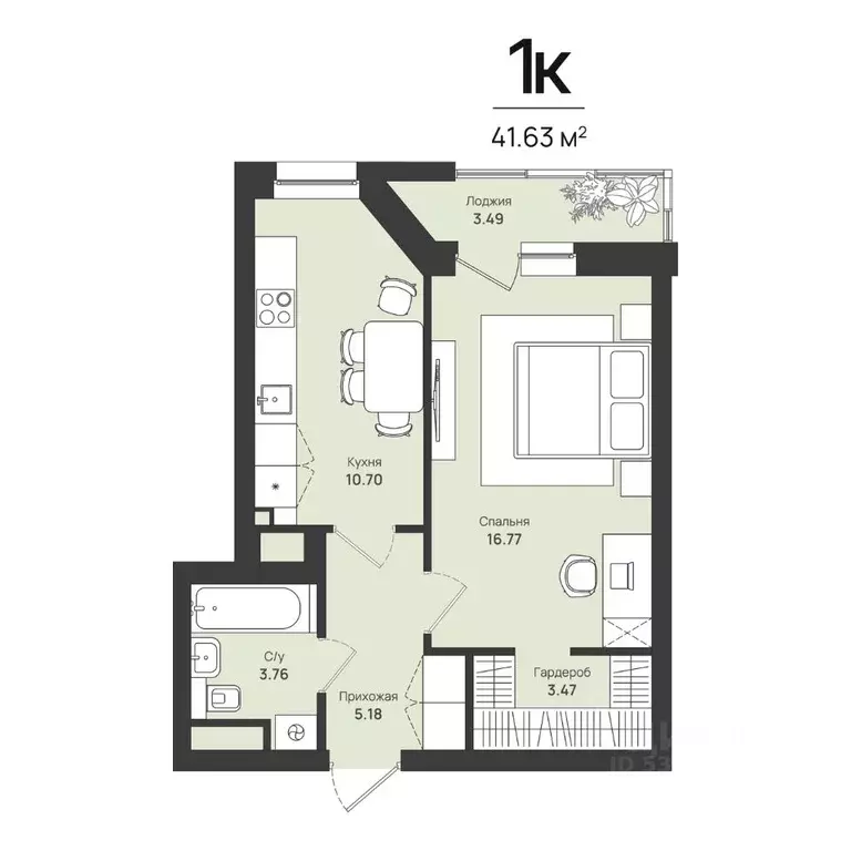 1-к кв. Пермский край, Пермь Уинская ул., 54 (41.63 м) - Фото 1