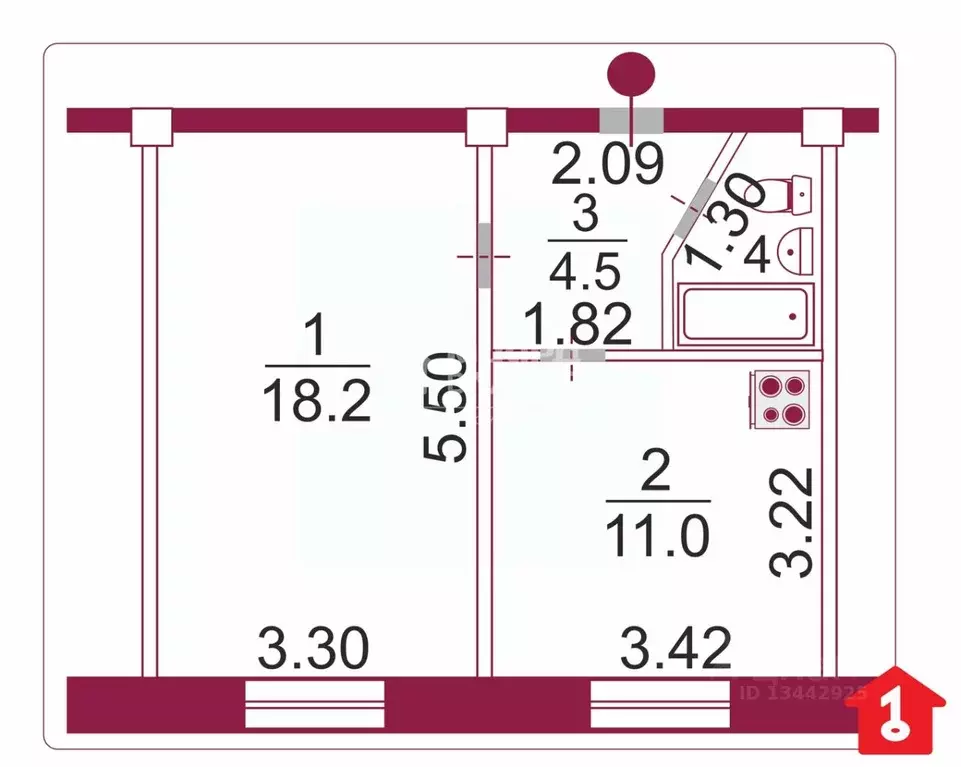 1-к кв. Омская область, Омск Братская ул., 5 (36.3 м) - Фото 2
