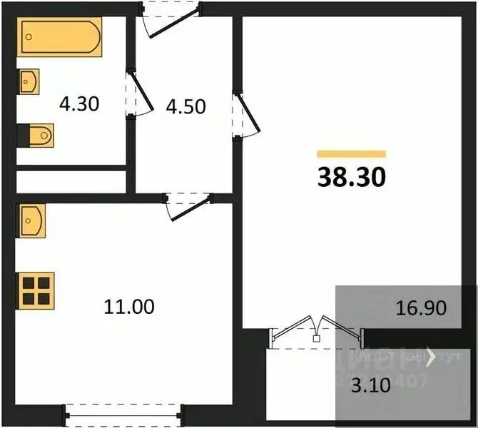 1-к кв. Воронежская область, Новоусманский район, пос. Отрадное ул. ... - Фото 1