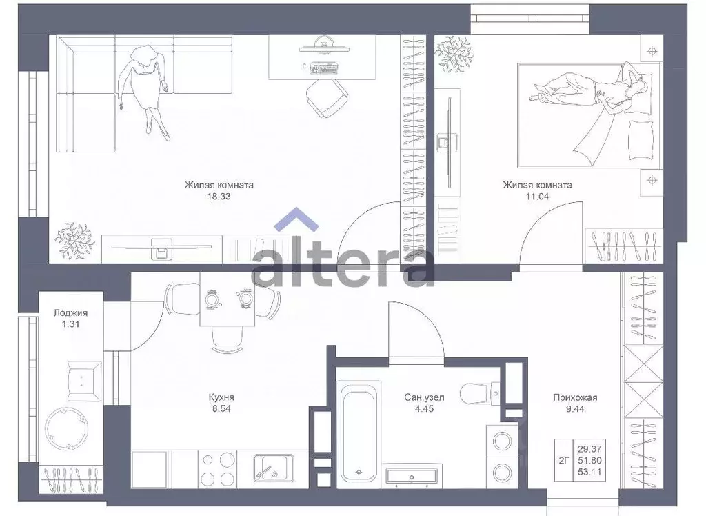 2-к кв. Татарстан, Казань ул. Сабира Ахтямова, 1к1 (54.0 м) - Фото 0