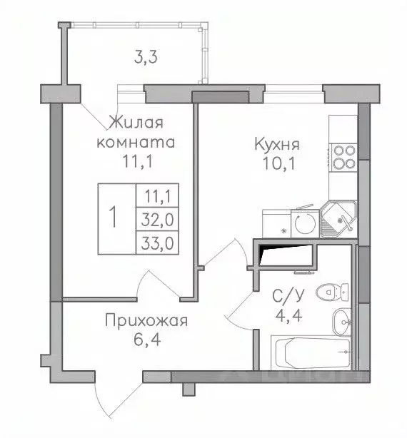 1-к кв. Воронежская область, Воронеж Поколение жилой комплекс (33.1 м) - Фото 0