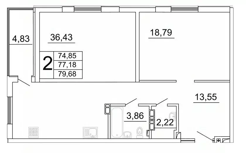 2-к кв. Самарская область, Самара ул. Дыбенко, 5 (80.01 м) - Фото 1