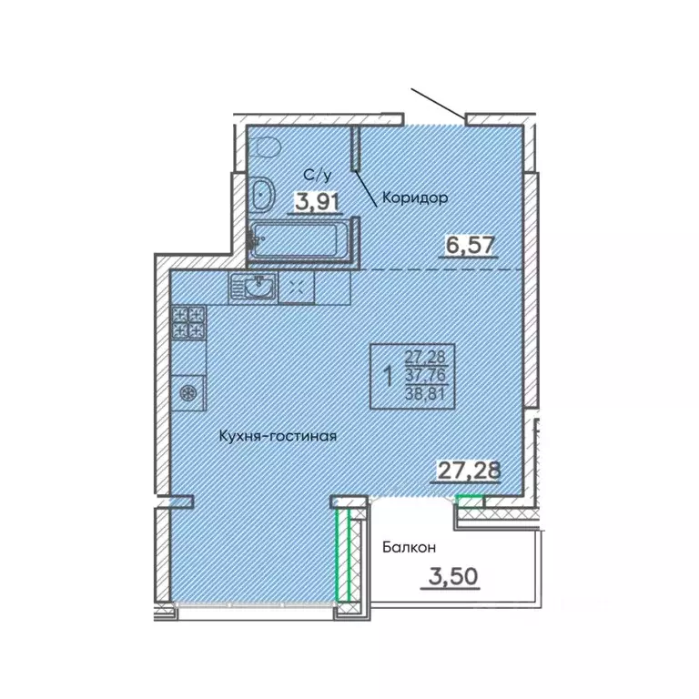 Студия Бурятия, Улан-Удэ Энергетик мкр,  (38.81 м) - Фото 1