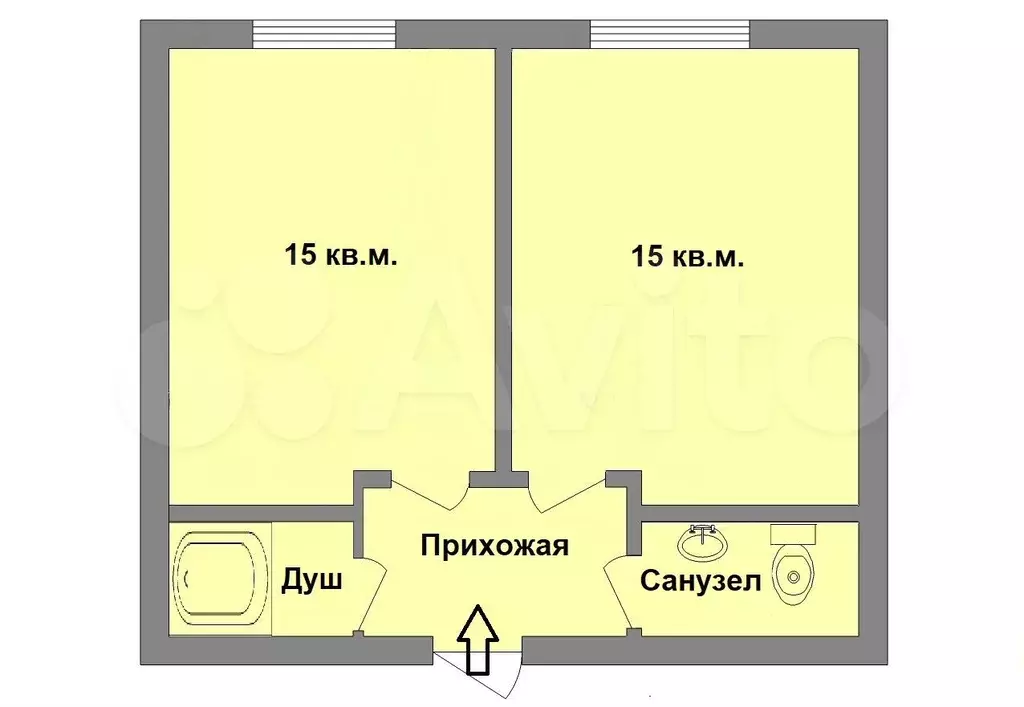 2-к. квартира, 38,7 м, 2/9 эт. - Фото 1