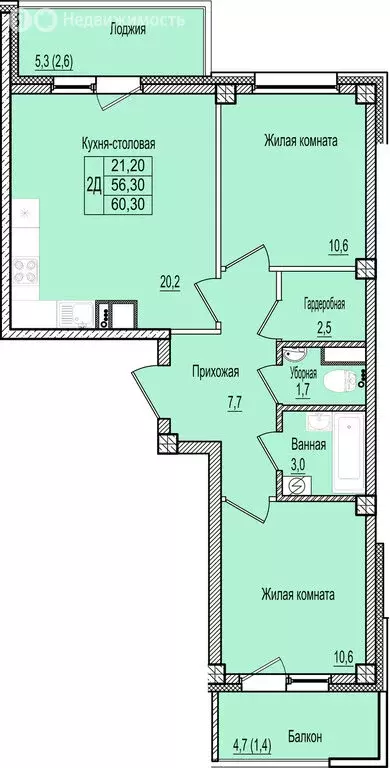 2-комнатная квартира: Псков, ЖК Крестовский (60.3 м) - Фото 1