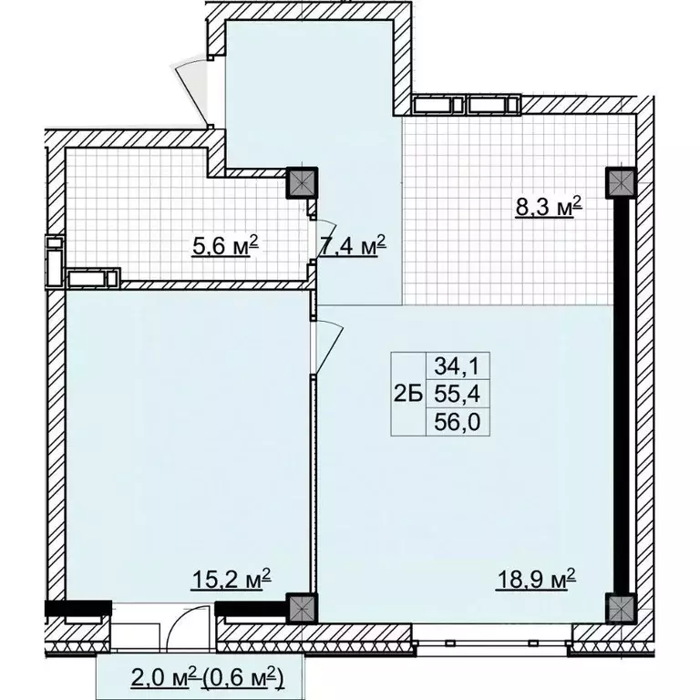 2-к кв. Томская область, Томск ул. Владимира Высоцкого, 8Д (55.4 м) - Фото 1