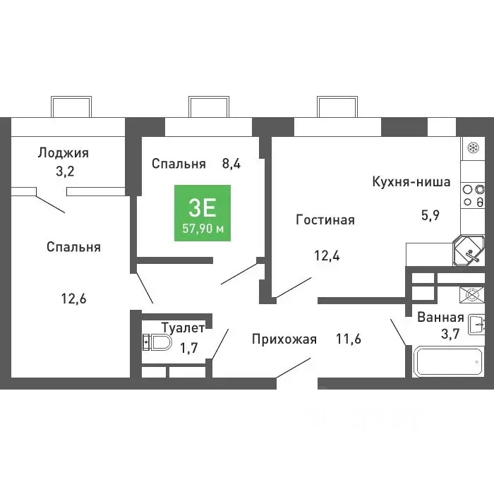 3-к кв. Воронежская область, Воронеж бул. Содружества, 5 (58.3 м) - Фото 1