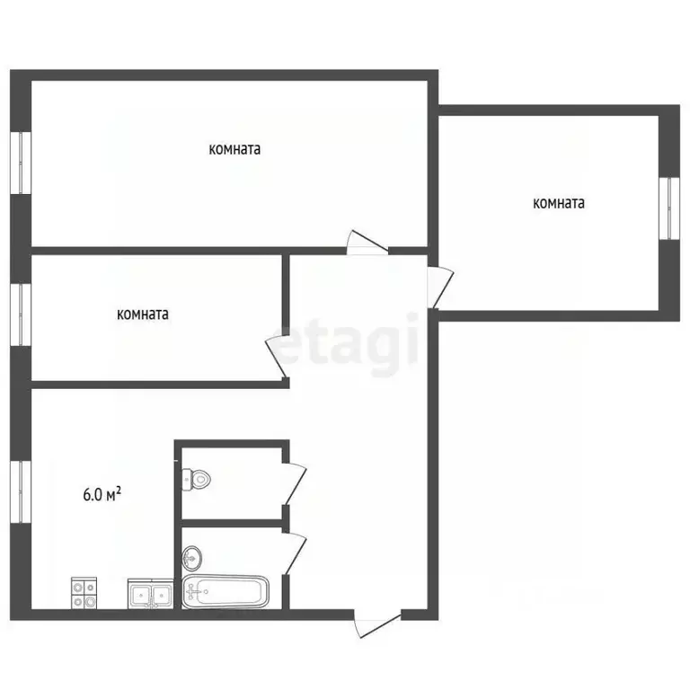 3-к кв. Московская область, Клин ул. Чайковского, 58 (60.0 м) - Фото 2