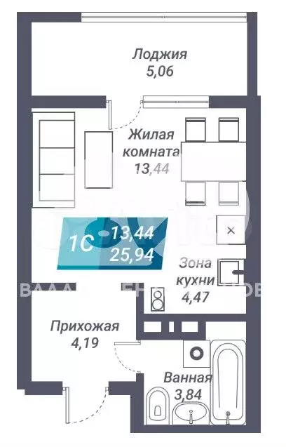 Квартира-студия, 25,9 м, 21/26 эт. - Фото 0