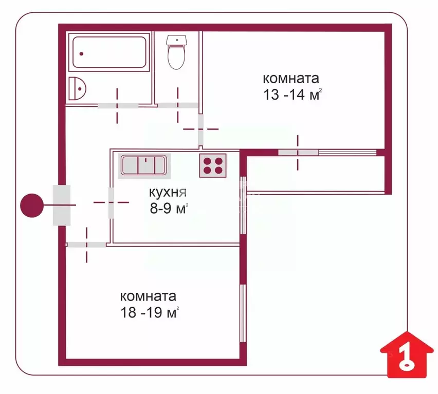 2-к кв. Омская область, Омск пос. Биофабрика, 21 (43.4 м) - Фото 1