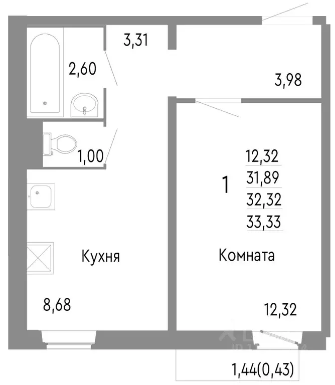 1-к кв. Челябинская область, Челябинск Нефтебазовая ул., 1к2 (32.32 м) - Фото 0