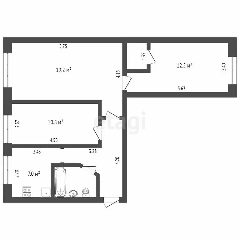 3-комнатная квартира: Онохино, улица Мира, 2 (55.2 м) - Фото 0