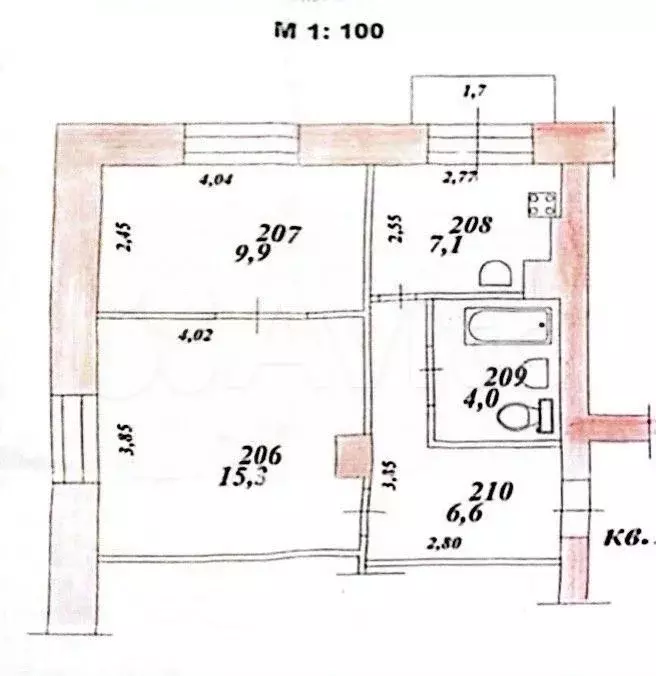 2-к. квартира, 42,9 м, 5/5 эт. - Фото 0