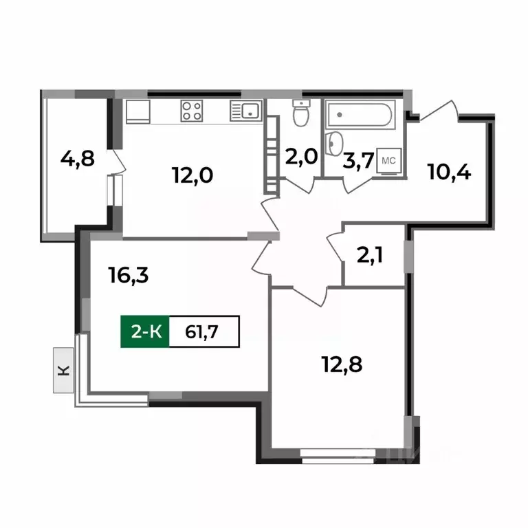 2-к кв. Владимирская область, Ковров Еловая ул., 82 (61.7 м) - Фото 0